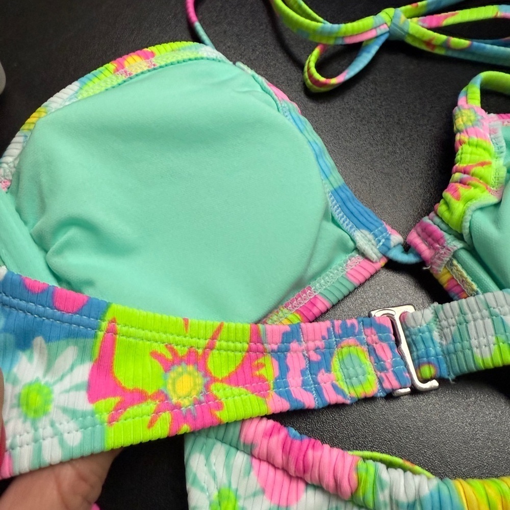 Xhilaration Swimsuit Floral Pink Blue Mint Green Bikini 2 Piece Swimsuit Sz M - Picture 10 of 11